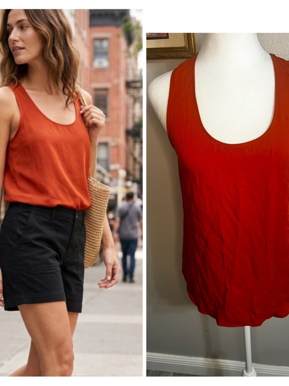 Theory Womens Solid Red Orange 100%
Silk Round Neck Tank Small